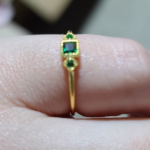 925 Sterling Silver Yellow Gold Green Zircon Daint - Picture 4 of 8